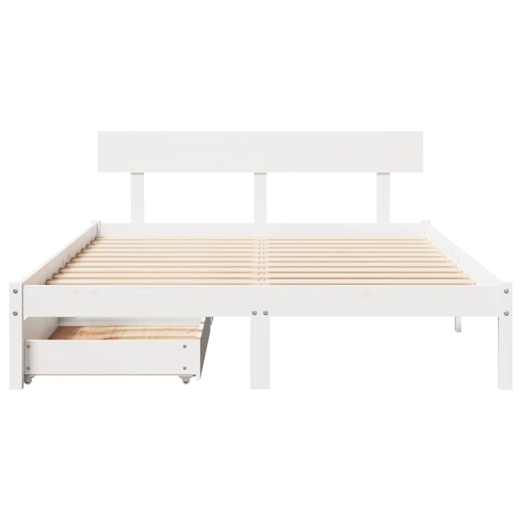 Bed Frame without Mattress White 135x190 cm Double Solid Wood Pine