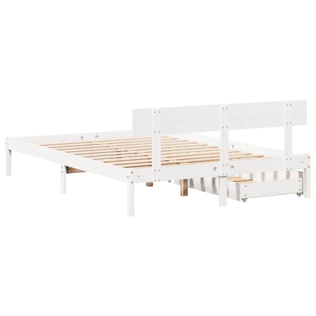 Bed Frame without Mattress White 135x190 cm Double Solid Wood Pine