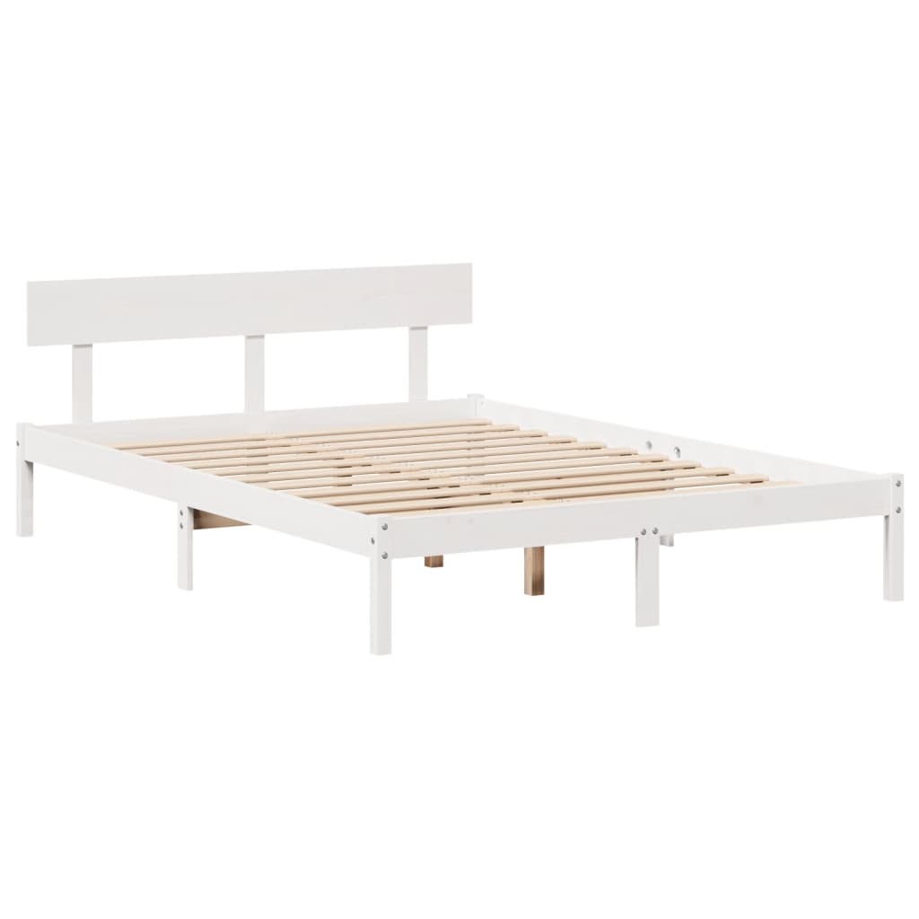 Bed Frame without Mattress White 135x190 cm Double Solid Wood Pine