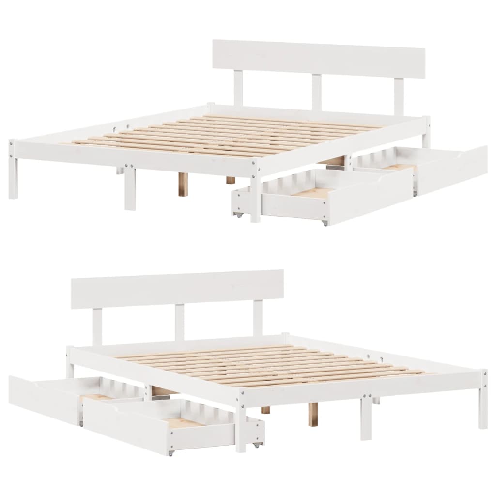 Bed Frame without Mattress White 135x190 cm Double Solid Wood Pine