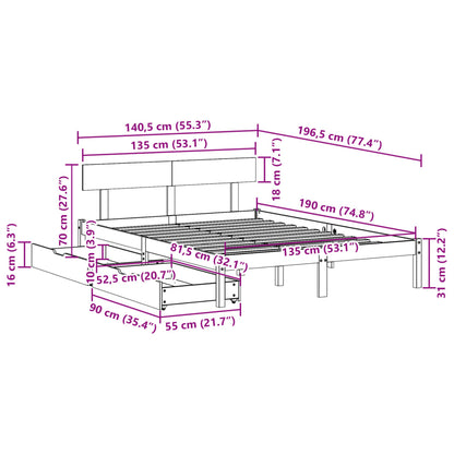 Bed Frame without Mattress White 135x190 cm Double Solid Wood Pine