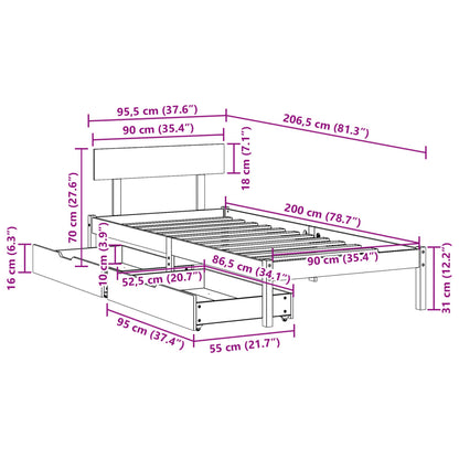 Bed Frame without Mattress White 90x200 cm Solid Wood Pine