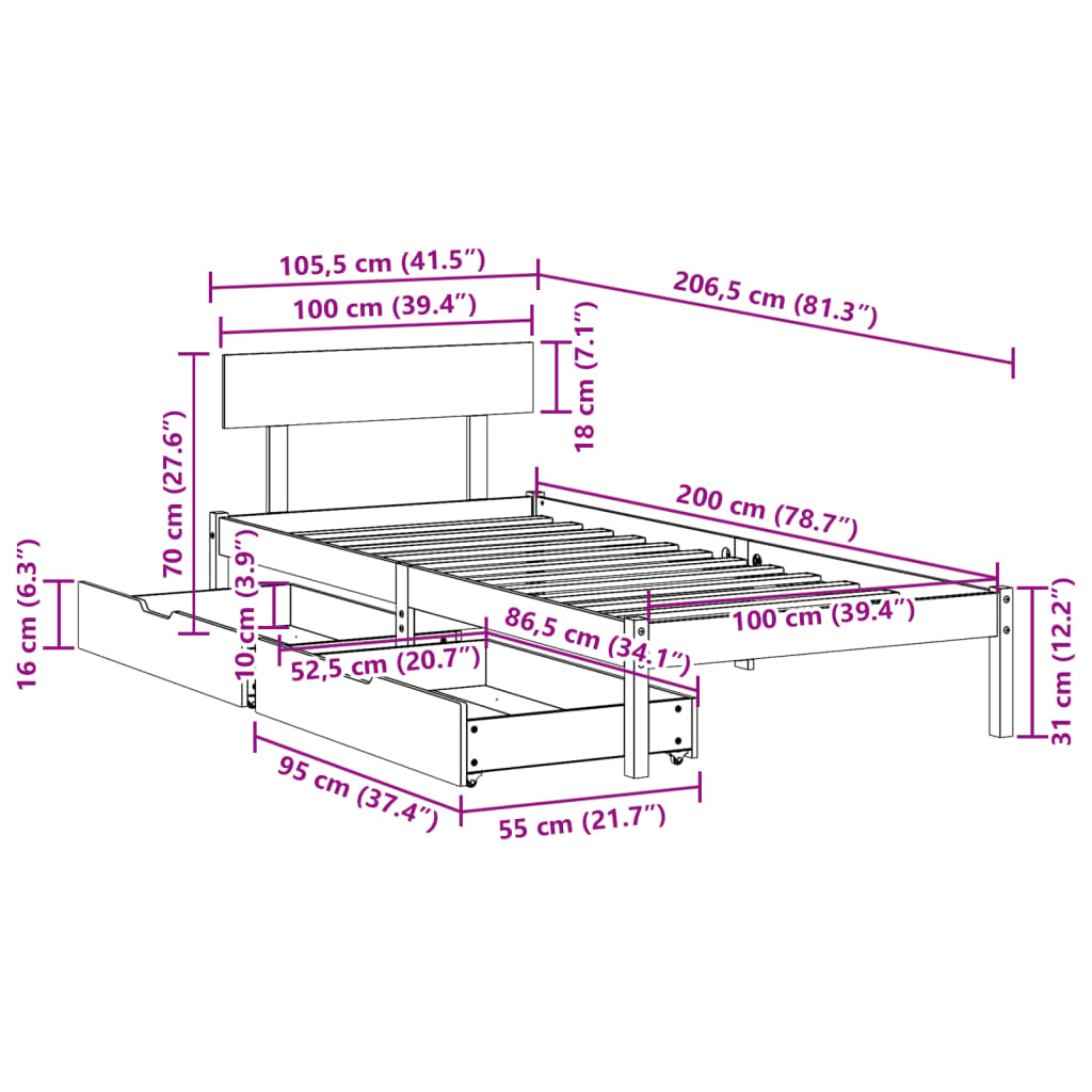 Bed Frame without Mattress 100x200 cm Solid Wood Pine