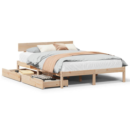 Bed Frame with Drawers 140x200 cm Solid Wood Pine