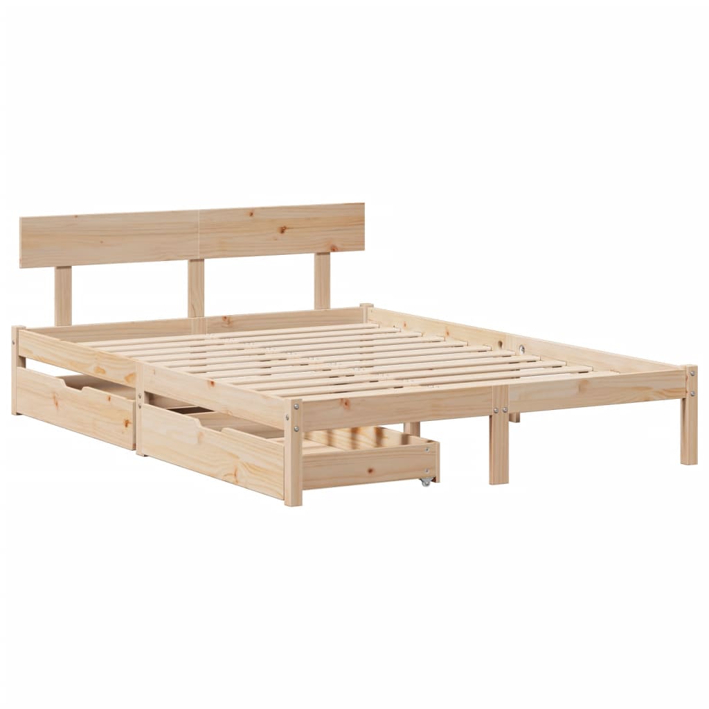 Bed Frame with Drawers 140x200 cm Solid Wood Pine