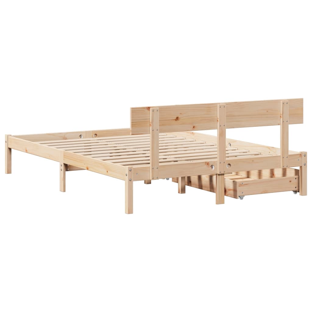 Bed Frame with Drawers 140x200 cm Solid Wood Pine