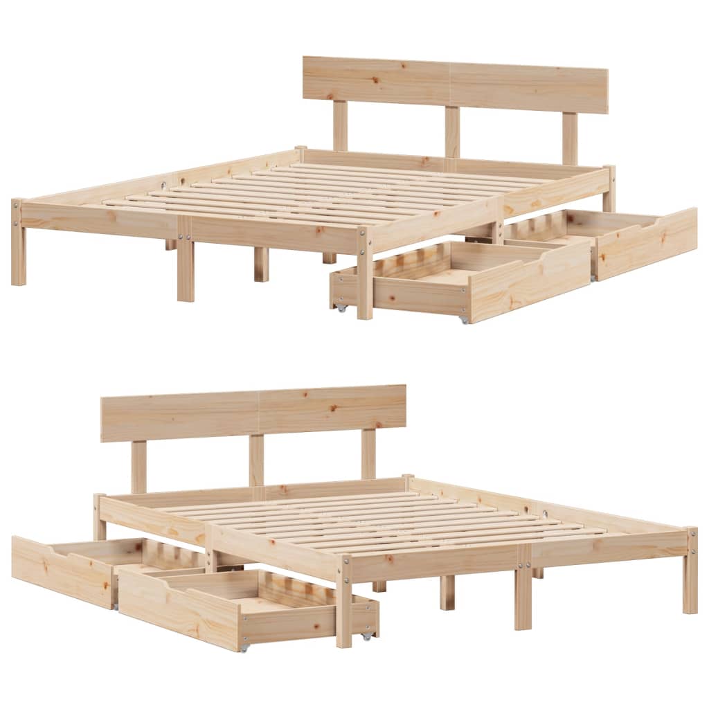 Bed Frame with Drawers 140x200 cm Solid Wood Pine