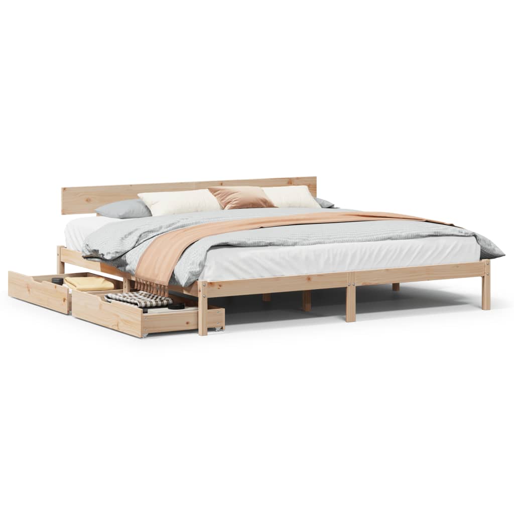 Bed Frame with Drawers 180x200 cm Super King Solid Wood Pine