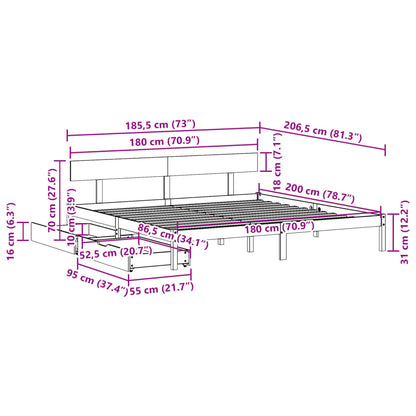 Bed Frame with Drawers 180x200 cm Super King Solid Wood Pine