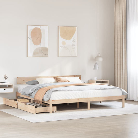 Bed Frame with Drawers 180x200 cm Super King Solid Wood Pine