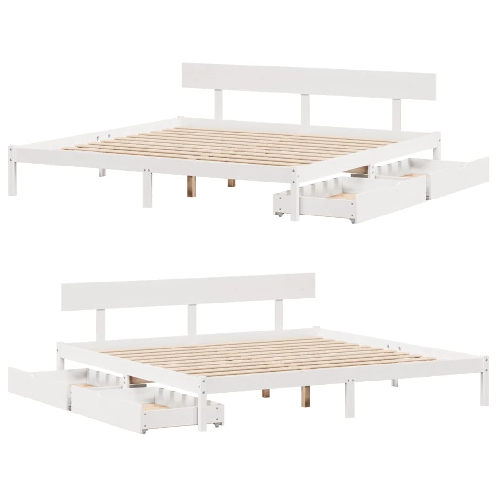 Bed Frame without Mattress White 200x200 cm Solid Wood Pine