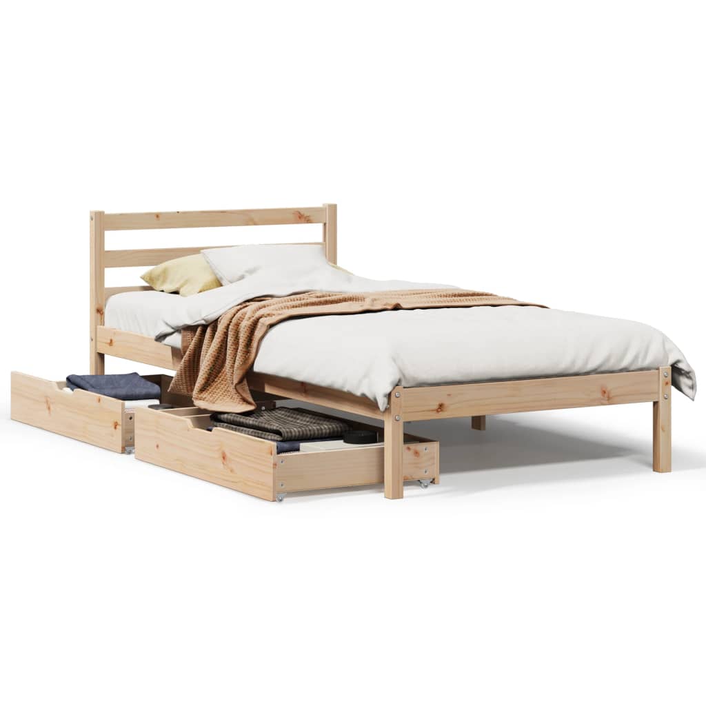 Bed Frame with Drawers 75x190 cm Small Single Solid Wood Pine