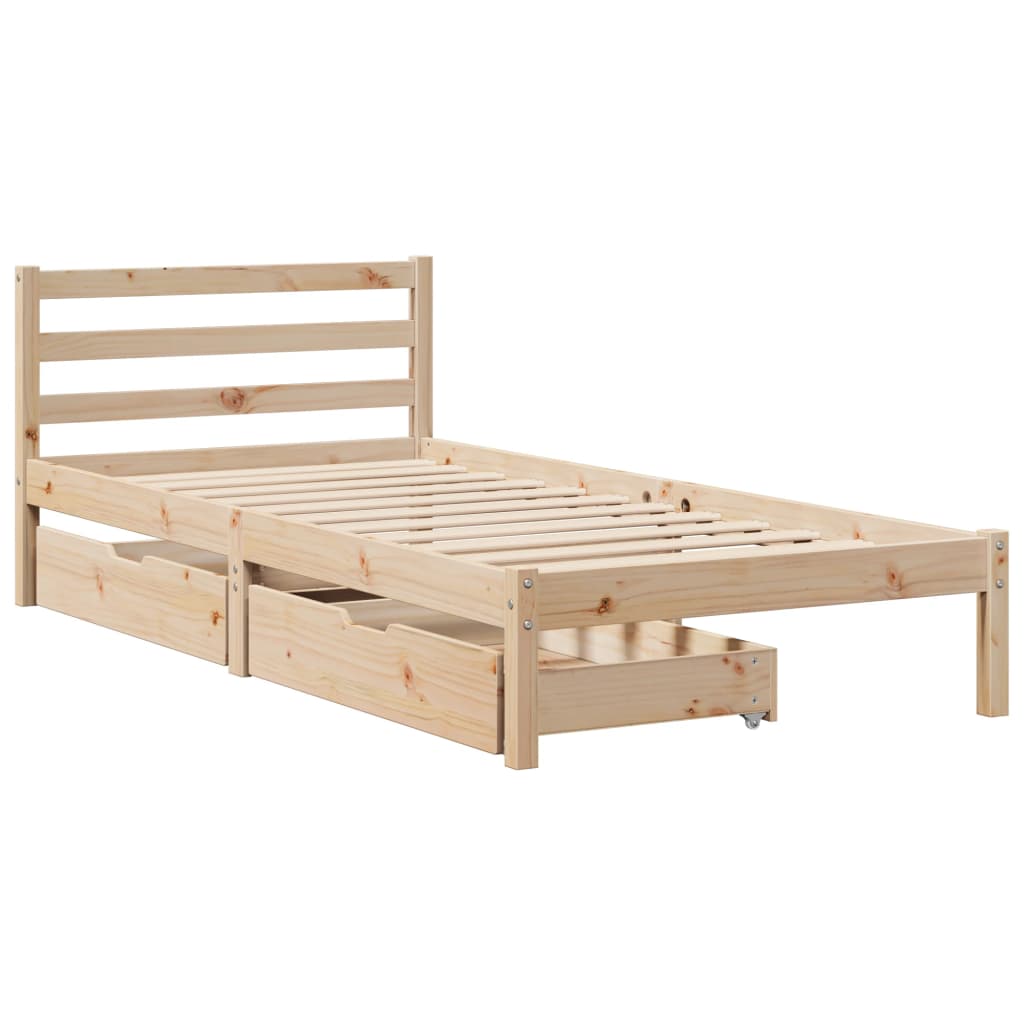 Bed Frame with Drawers 75x190 cm Small Single Solid Wood Pine