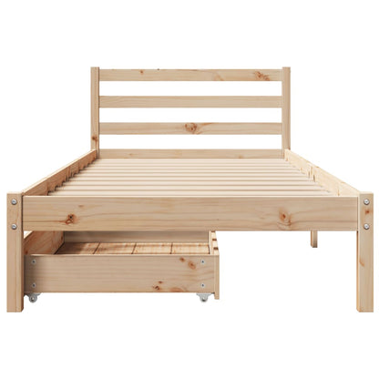 Bed Frame with Drawers 75x190 cm Small Single Solid Wood Pine