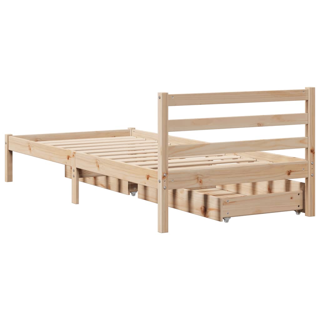 Bed Frame with Drawers 75x190 cm Small Single Solid Wood Pine