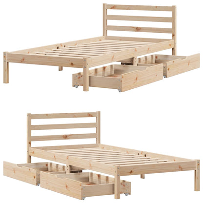 Bed Frame with Drawers 75x190 cm Small Single Solid Wood Pine