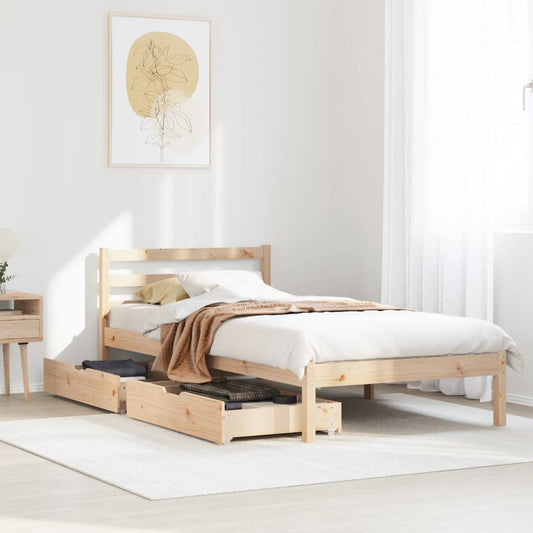 Bed Frame with Drawers 75x190 cm Small Single Solid Wood Pine