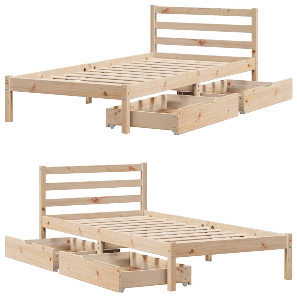 Bed Frame with Drawers 90x190 cm Single Solid Wood Pine