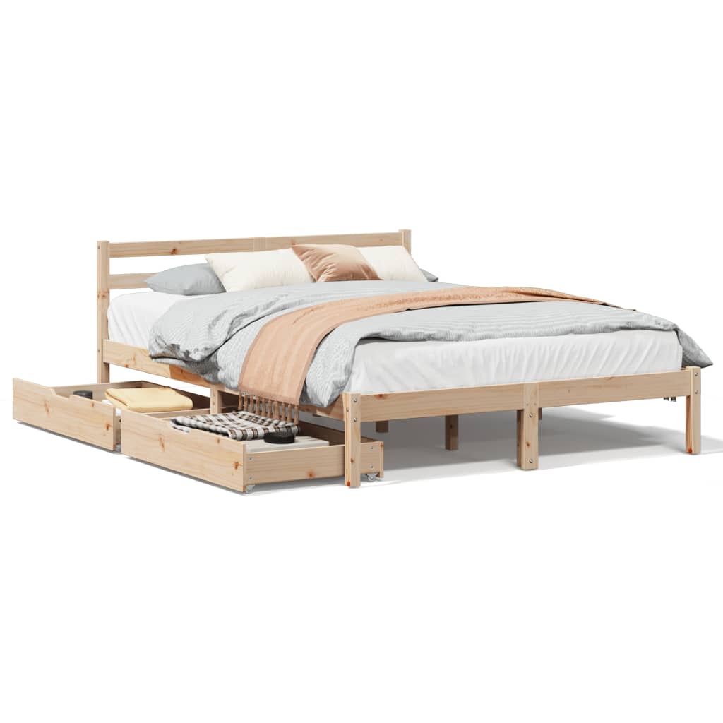 Bed Frame with Drawers 135x190 cm Double Solid Wood Pine