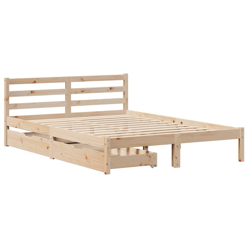 Bed Frame with Drawers 135x190 cm Double Solid Wood Pine