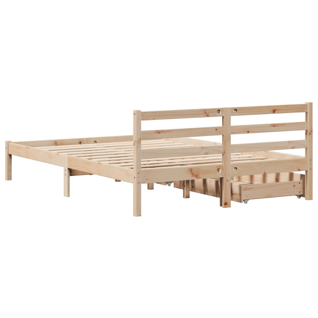 Bed Frame with Drawers 135x190 cm Double Solid Wood Pine