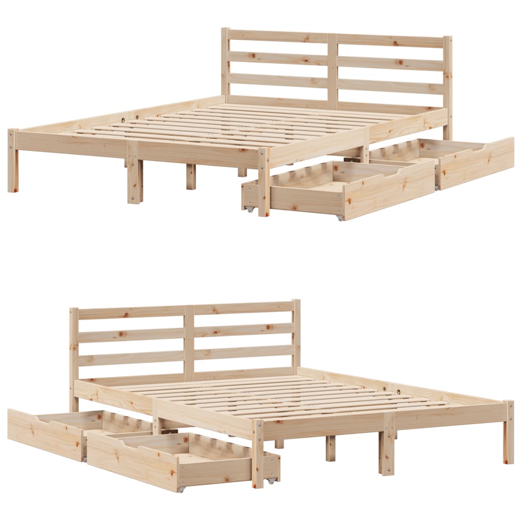 Bed Frame with Drawers 135x190 cm Double Solid Wood Pine