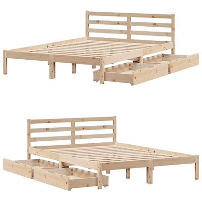 Bed Frame with Drawers 135x190 cm Double Solid Wood Pine