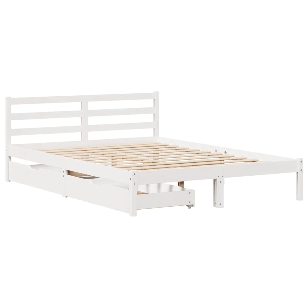 Bed Frame with Drawers White 120x200 cm Solid Wood Pine