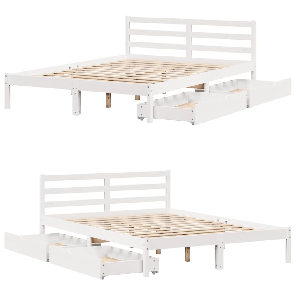 Bed Frame with Drawers White 120x200 cm Solid Wood Pine