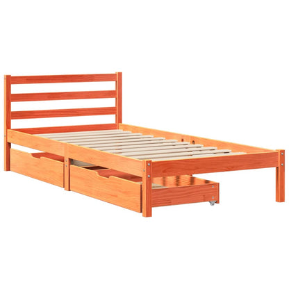 Bed Frame with Drawers Wax Brown 90x190 cm Single Solid Wood Pine