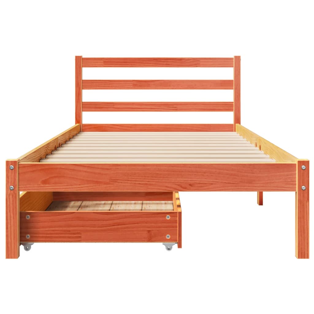 Bed Frame with Drawers Wax Brown 90x190 cm Single Solid Wood Pine