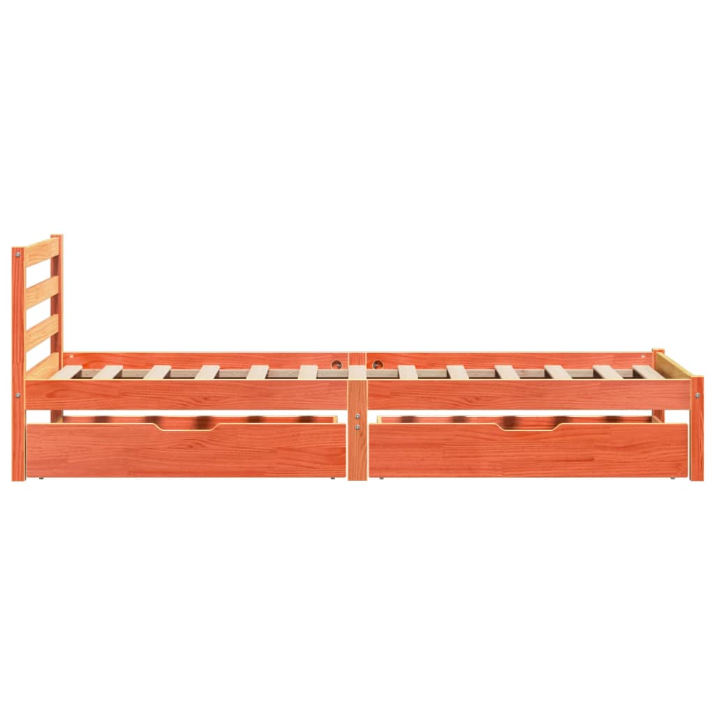 Bed Frame with Drawers Wax Brown 90x190 cm Single Solid Wood Pine