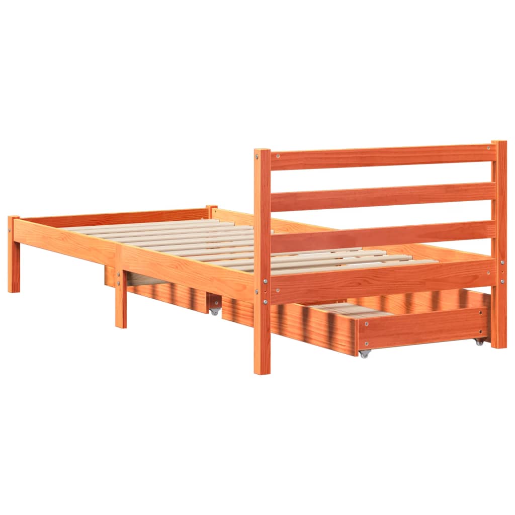 Bed Frame with Drawers Wax Brown 90x190 cm Single Solid Wood Pine