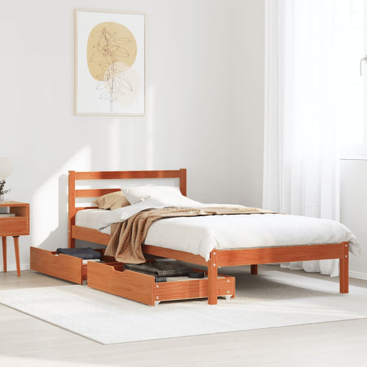 Bed Frame with Drawers Wax Brown 90x190 cm Single Solid Wood Pine