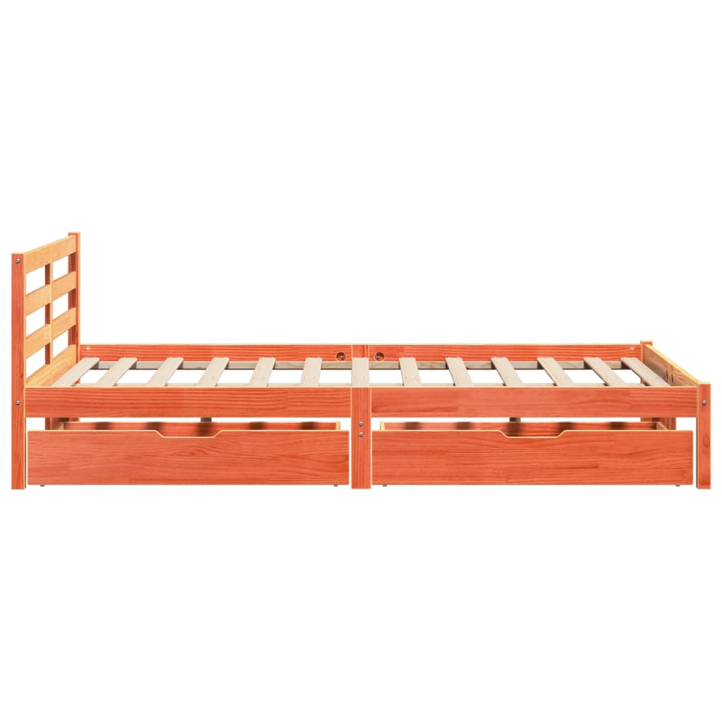 Bed Frame with Drawers Wax Brown 120x200 cm Solid Wood Pine