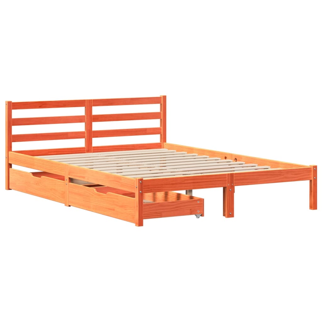 Bed Frame without Mattress Wax Brown 150x200 cm King Size Solid Wood Pine