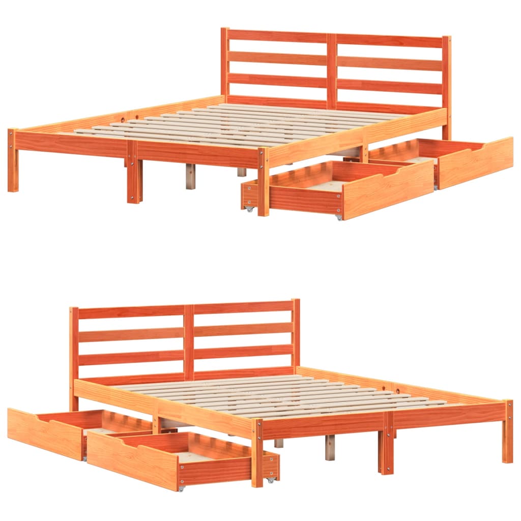 Bed Frame without Mattress Wax Brown 150x200 cm King Size Solid Wood Pine