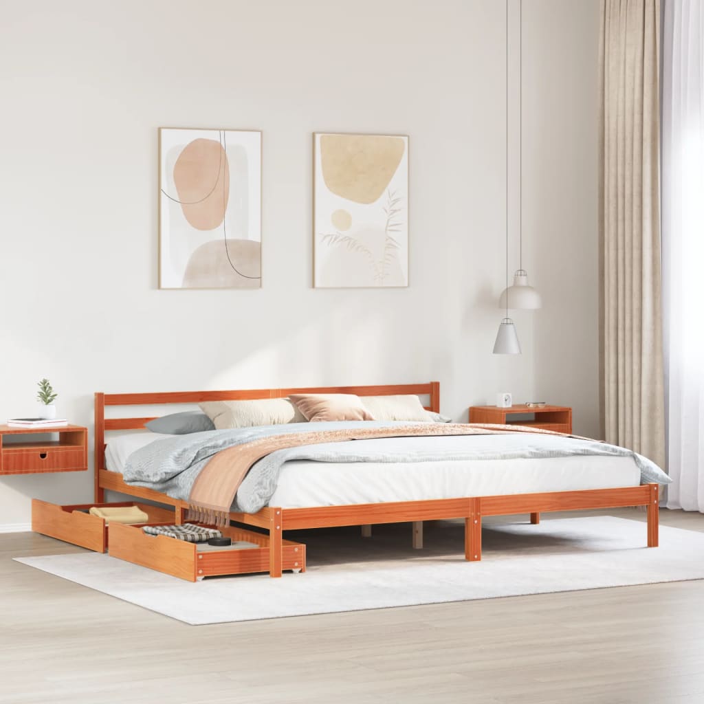 Bed Frame without Mattress Wax Brown 200x200 cm Solid Wood Pine