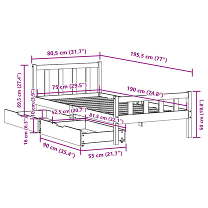 Bed Frame without Mattress 75x190 cm Small Single Solid Wood Pine