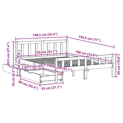 Bed Frame without Mattress 135x190 cm Double Solid Wood Pine