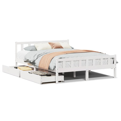 Bed Frame without Mattress White 150x200 cm King Size Solid Wood Pine