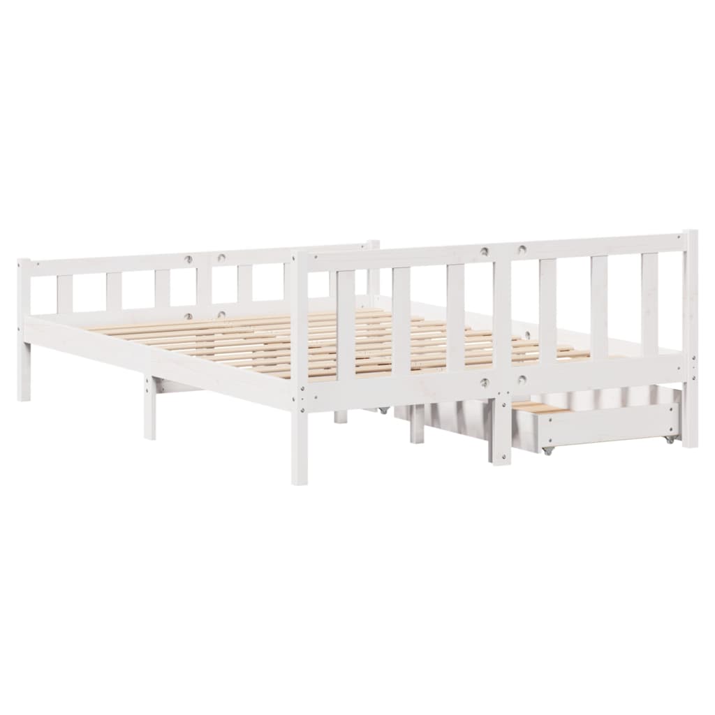 Bed Frame without Mattress White 150x200 cm King Size Solid Wood Pine