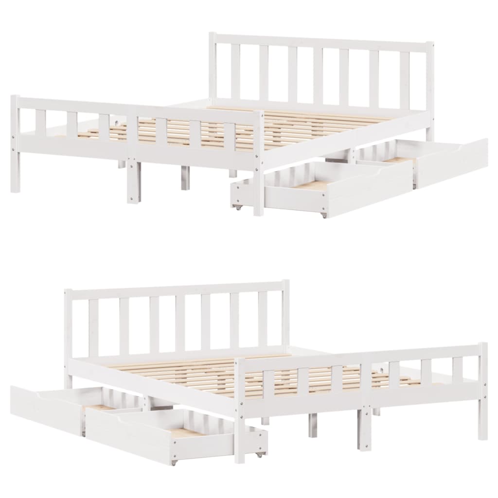 Bed Frame without Mattress White 150x200 cm King Size Solid Wood Pine