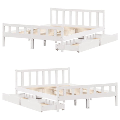 Bed Frame without Mattress White 150x200 cm King Size Solid Wood Pine