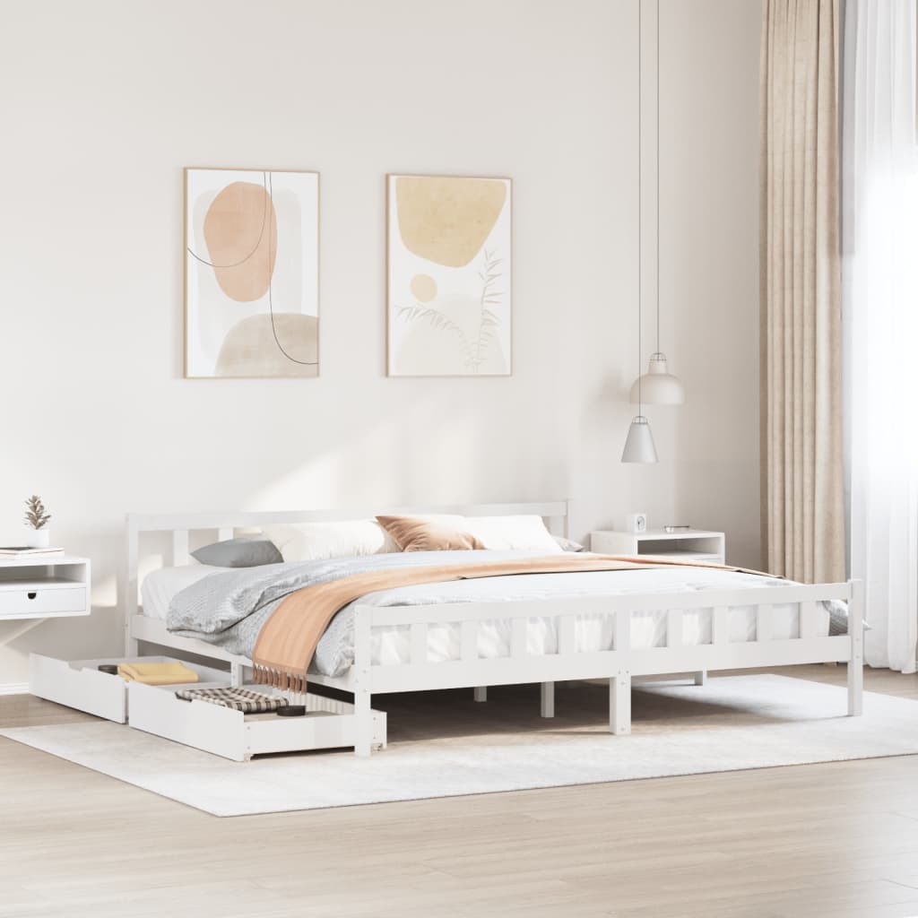 Bed Frame without Mattress White 180x200 cm Super King Solid Wood Pine