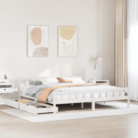 Bed Frame without Mattress White 180x200 cm Super King Solid Wood Pine