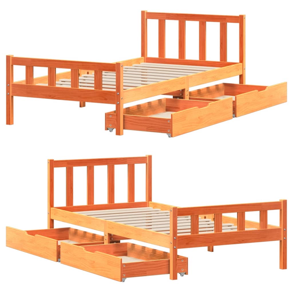 Bed Frame without Mattress Wax Brown 90x190 cm Single Solid Wood Pine