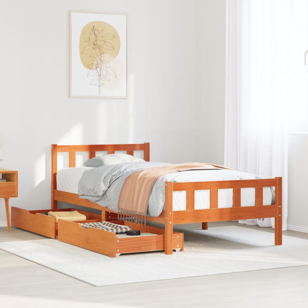 Bed Frame without Mattress Wax Brown 90x190 cm Single Solid Wood Pine