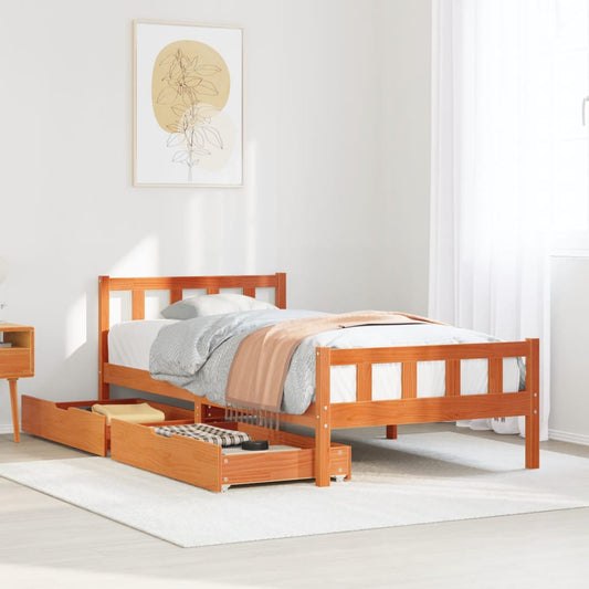 Bed Frame without Mattress Wax Brown 90x190 cm Single Solid Wood Pine