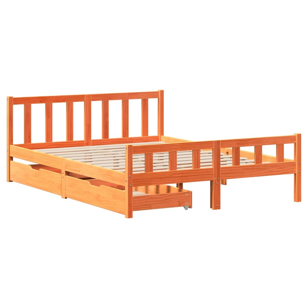 Bed Frame without Mattress Wax Brown 150x200 cm King Size Solid Wood Pine